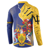 Barbados Coat Of Arms Button Sweatshirt With Dwarf Poinciana Flowers - Wonder Print Shop