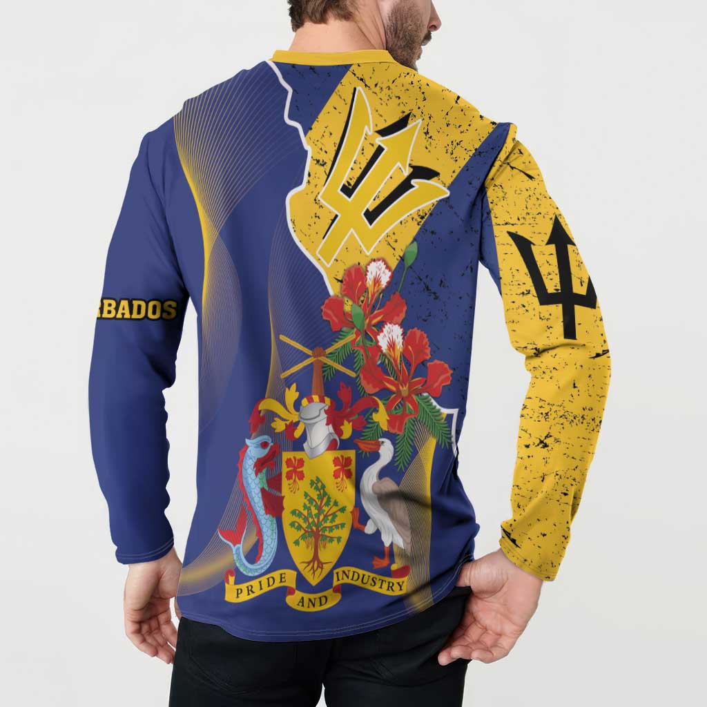 Barbados Coat Of Arms Button Sweatshirt With Dwarf Poinciana Flowers - Wonder Print Shop
