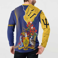 Barbados Coat Of Arms Button Sweatshirt With Dwarf Poinciana Flowers - Wonder Print Shop