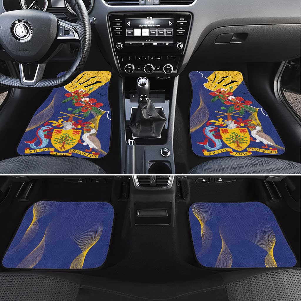 Barbados Coat Of Arms Car Mats With Dwarf Poinciana Flowers - Wonder Print Shop