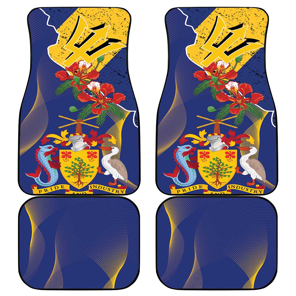 Barbados Coat Of Arms Car Mats With Dwarf Poinciana Flowers - Wonder Print Shop