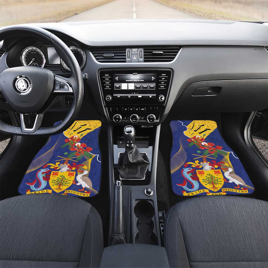 Barbados Coat Of Arms Car Mats With Dwarf Poinciana Flowers - Wonder Print Shop