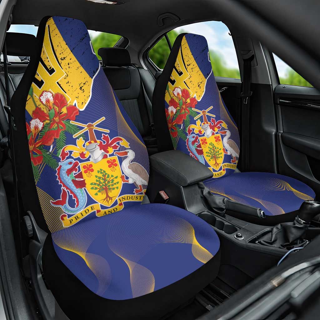 Barbados Coat Of Arms Car Seat Cover With Dwarf Poinciana Flowers - Wonder Print Shop