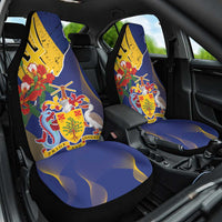 Barbados Coat Of Arms Car Seat Cover With Dwarf Poinciana Flowers - Wonder Print Shop