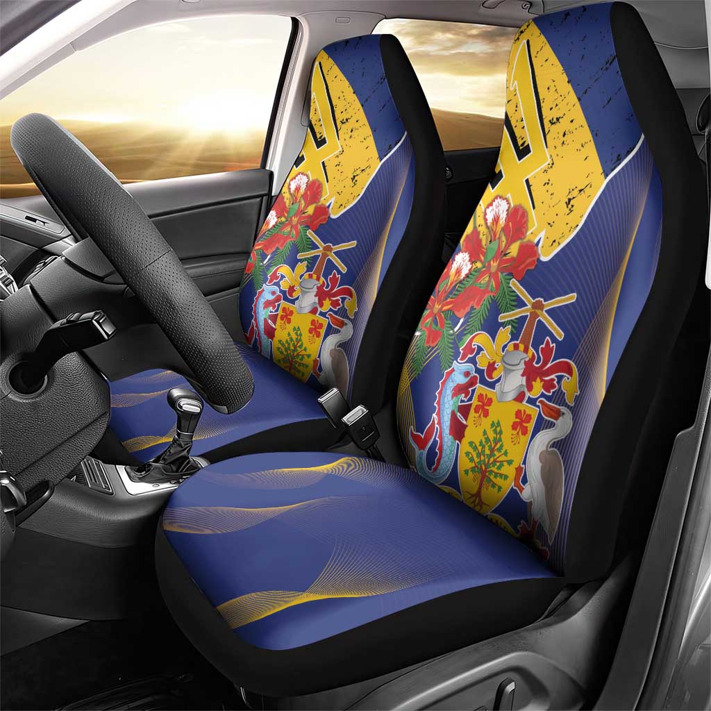 Barbados Coat Of Arms Car Seat Cover With Dwarf Poinciana Flowers - Wonder Print Shop