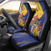 Barbados Coat Of Arms Car Seat Cover With Dwarf Poinciana Flowers - Wonder Print Shop