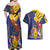 Barbados Coat Of Arms Couples Matching Off Shoulder Maxi Dress and Hawaiian Shirt With Dwarf Poinciana Flowers - Wonder Print Shop