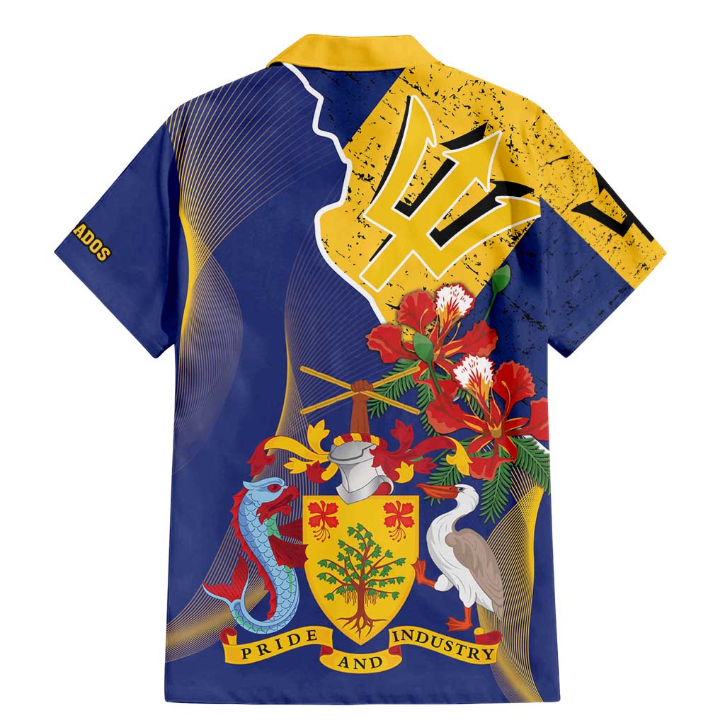 Barbados Coat Of Arms Family Matching Mermaid Dress and Hawaiian Shirt With Dwarf Poinciana Flowers - Wonder Print Shop