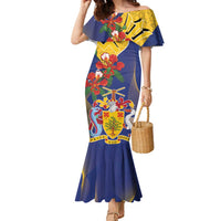 Barbados Coat Of Arms Family Matching Mermaid Dress and Hawaiian Shirt With Dwarf Poinciana Flowers - Wonder Print Shop