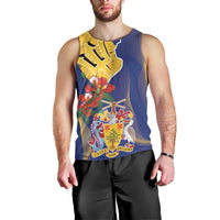 Barbados Coat Of Arms Men Tank Top With Dwarf Poinciana Flowers - Wonder Print Shop