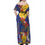 Barbados Coat Of Arms Off Shoulder Maxi Dress With Dwarf Poinciana Flowers - Wonder Print Shop