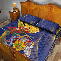Barbados Coat Of Arms Quilt Bed Set With Dwarf Poinciana Flowers - Wonder Print Shop