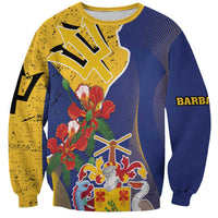 Barbados Coat Of Arms Sweatshirt With Dwarf Poinciana Flowers - Wonder Print Shop