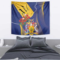 Barbados Coat Of Arms Tapestry With Dwarf Poinciana Flowers - Wonder Print Shop