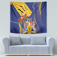 Barbados Coat Of Arms Tapestry With Dwarf Poinciana Flowers - Wonder Print Shop