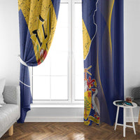 Barbados Coat Of Arms Window Curtain With Dwarf Poinciana Flowers - Wonder Print Shop