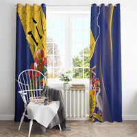 Barbados Coat Of Arms Window Curtain With Dwarf Poinciana Flowers - Wonder Print Shop