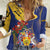Barbados Coat Of Arms Women Casual Shirt With Dwarf Poinciana Flowers - Wonder Print Shop