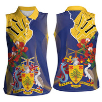 Barbados Coat Of Arms Women Sleeveless Polo Shirt With Dwarf Poinciana Flowers - Wonder Print Shop