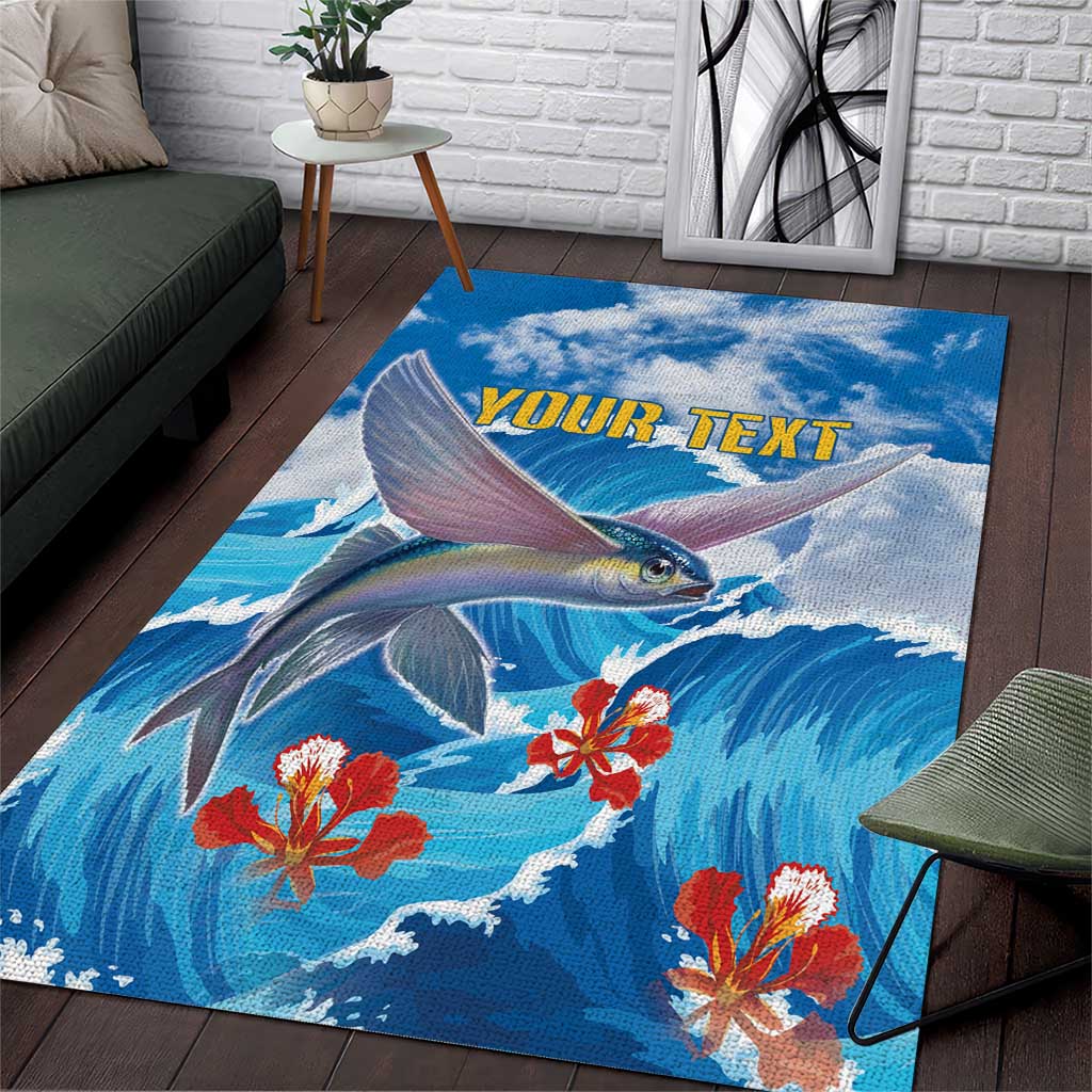 Personalized Barbados Fish Flying Area Rug With Stormy Sea Wave - Wonder Print Shop