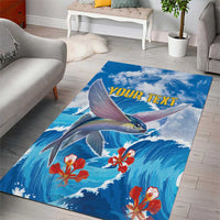 Personalized Barbados Fish Flying Area Rug With Stormy Sea Wave - Wonder Print Shop