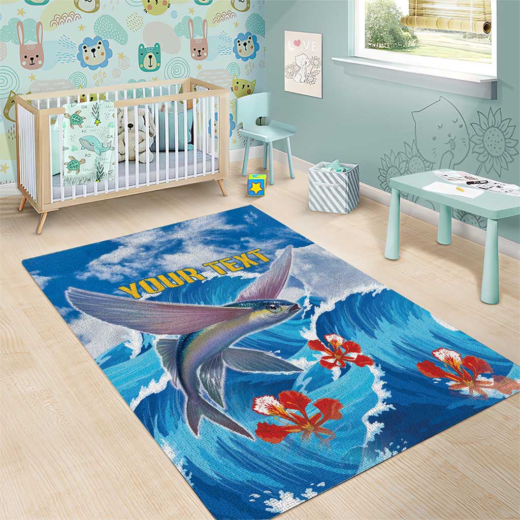 Personalized Barbados Fish Flying Area Rug With Stormy Sea Wave - Wonder Print Shop