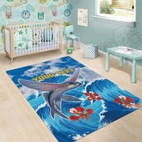 Personalized Barbados Fish Flying Area Rug With Stormy Sea Wave - Wonder Print Shop