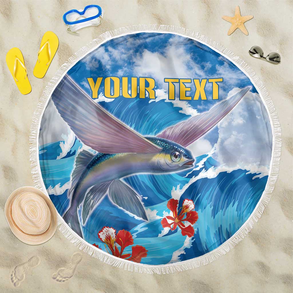Personalized Barbados Fish Flying Beach Blanket With Stormy Sea Wave - Wonder Print Shop