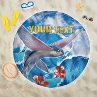 Personalized Barbados Fish Flying Beach Blanket With Stormy Sea Wave - Wonder Print Shop