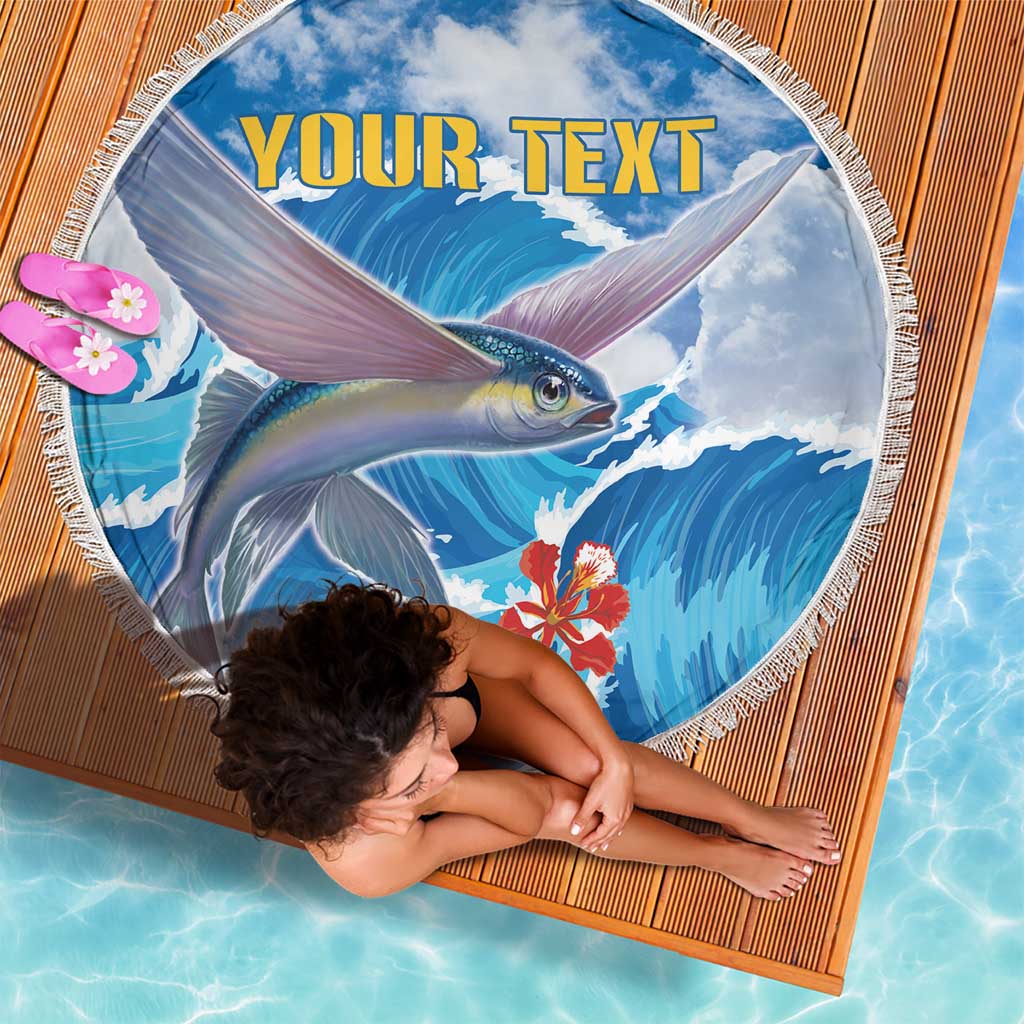 Personalized Barbados Fish Flying Beach Blanket With Stormy Sea Wave - Wonder Print Shop