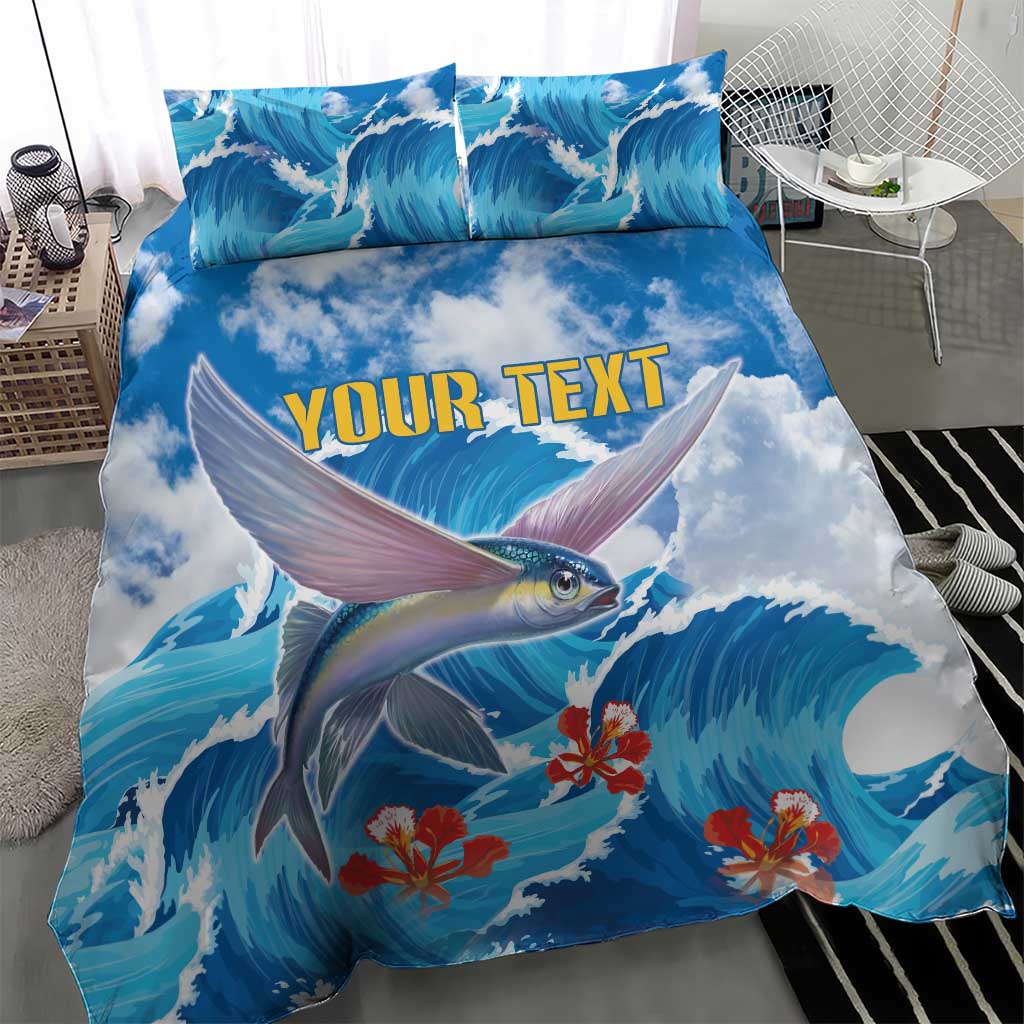 Personalized Barbados Fish Flying Bedding Set With Stormy Sea Wave - Wonder Print Shop