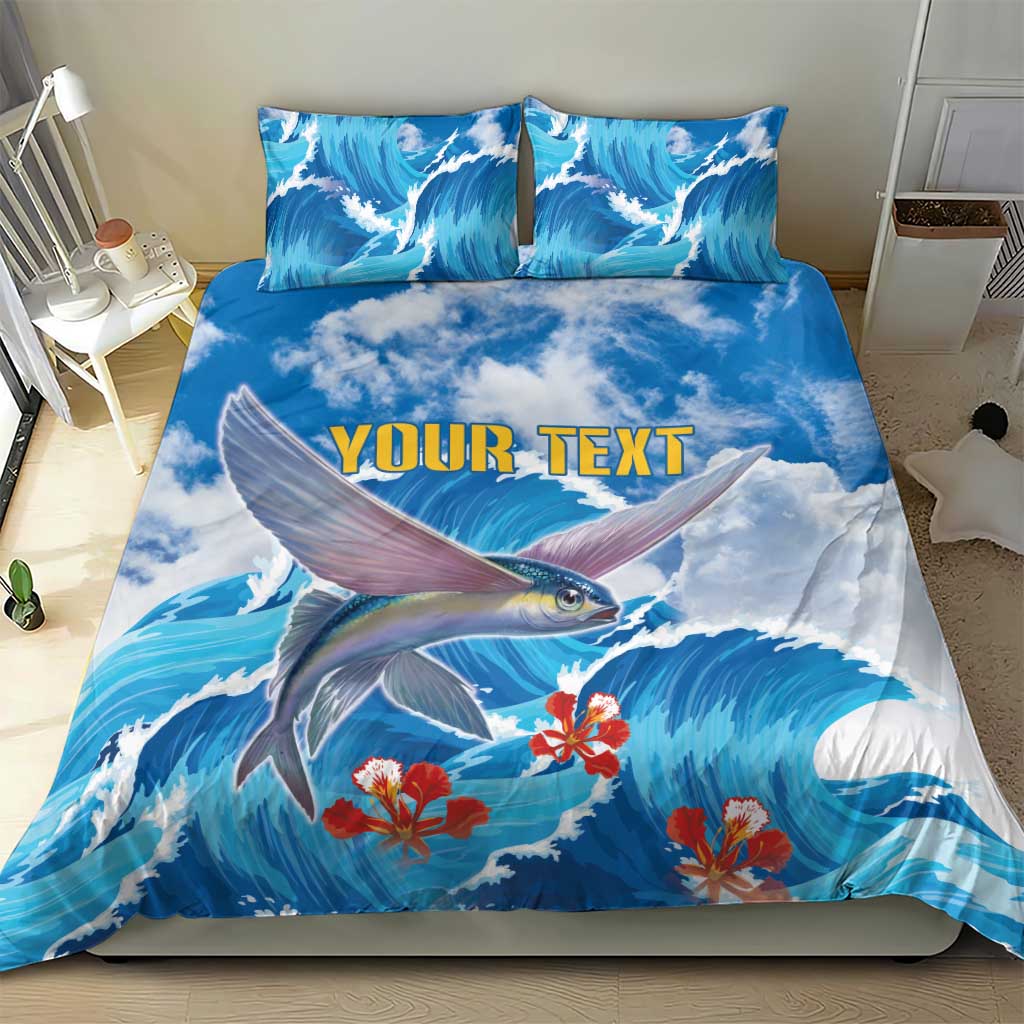Personalized Barbados Fish Flying Bedding Set With Stormy Sea Wave - Wonder Print Shop