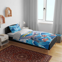 Personalized Barbados Fish Flying Bedding Set With Stormy Sea Wave - Wonder Print Shop
