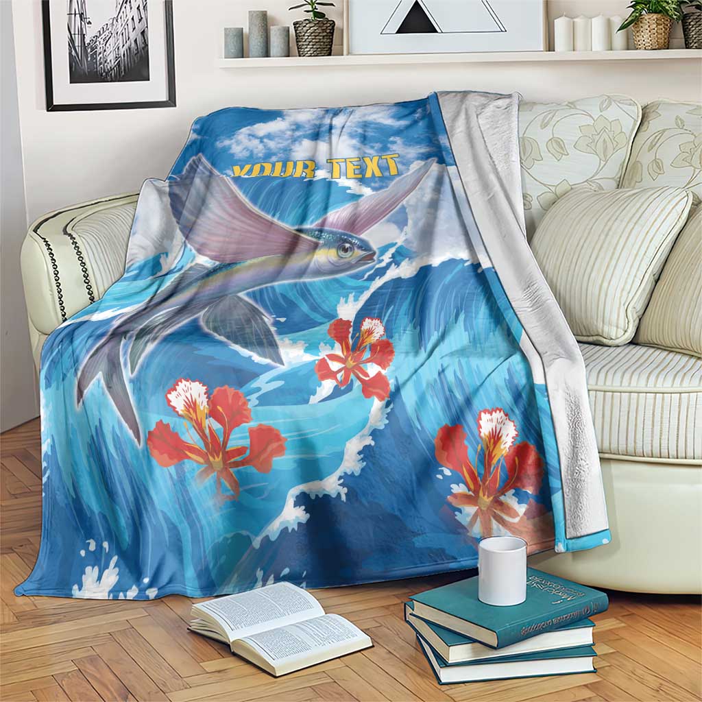 Personalized Barbados Fish Flying Blanket With Stormy Sea Wave