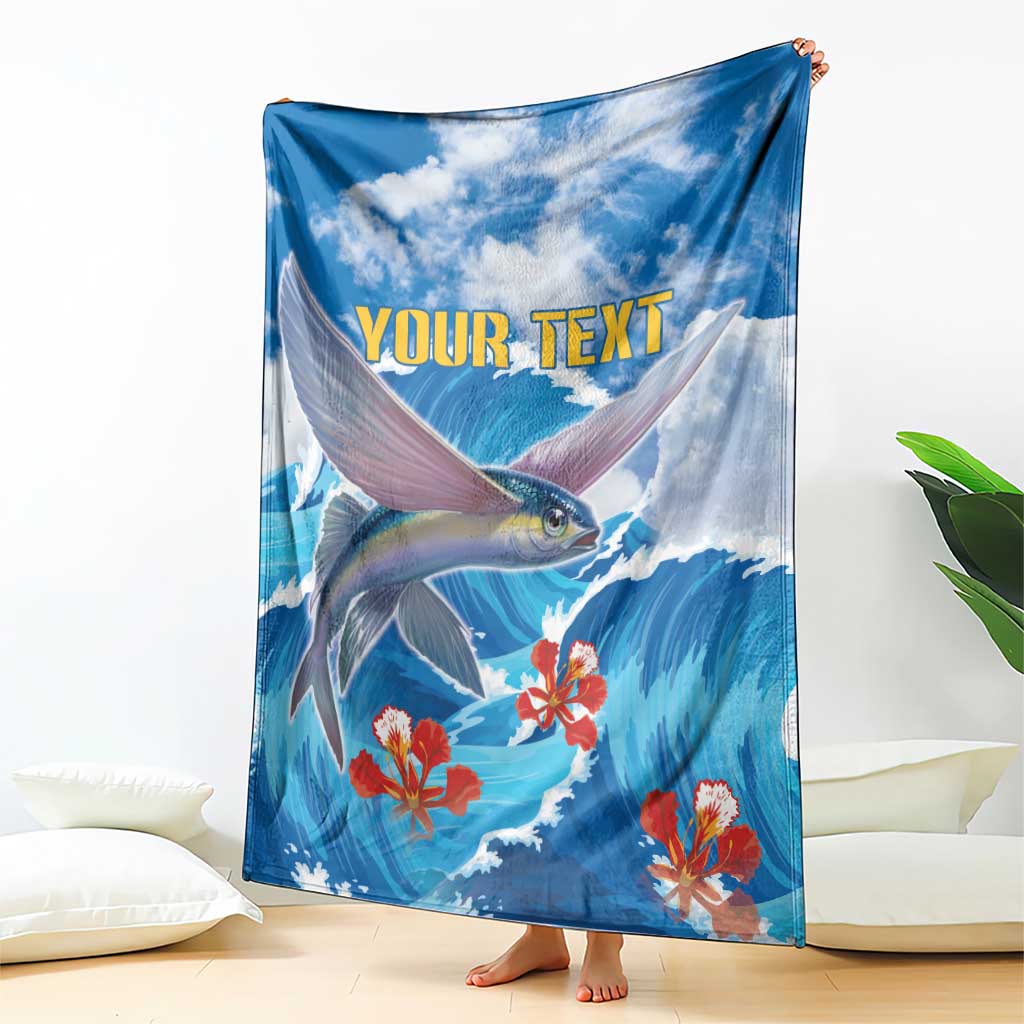 Personalized Barbados Fish Flying Blanket With Stormy Sea Wave