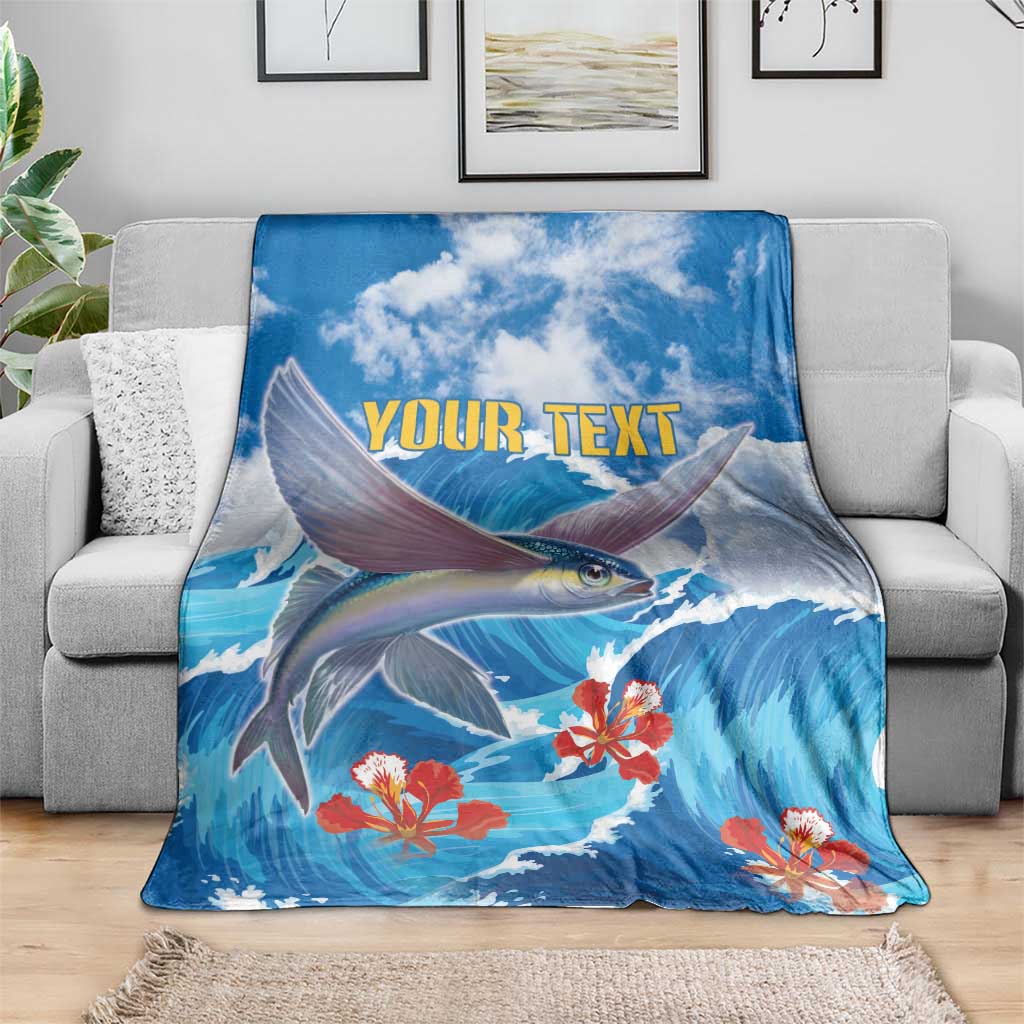 Personalized Barbados Fish Flying Blanket With Stormy Sea Wave