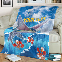 Personalized Barbados Fish Flying Blanket With Stormy Sea Wave