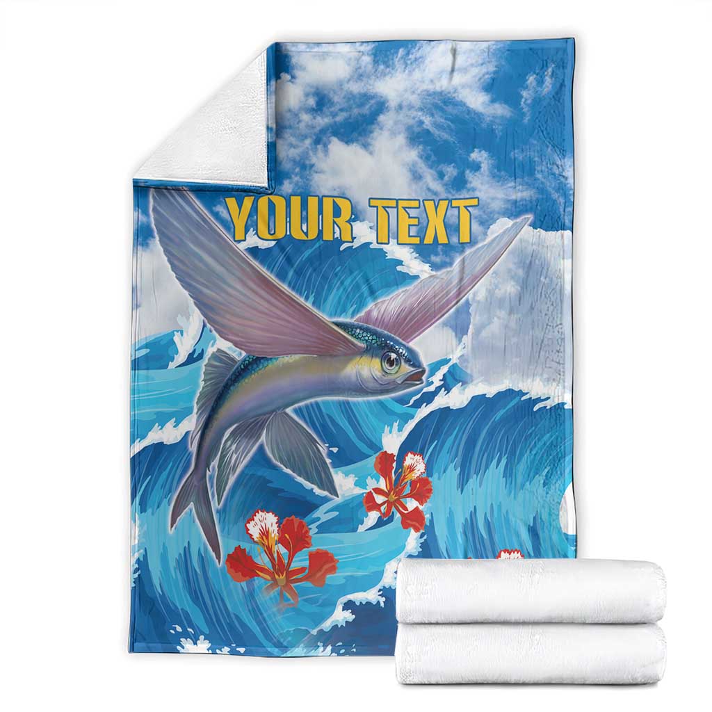 Personalized Barbados Fish Flying Blanket With Stormy Sea Wave