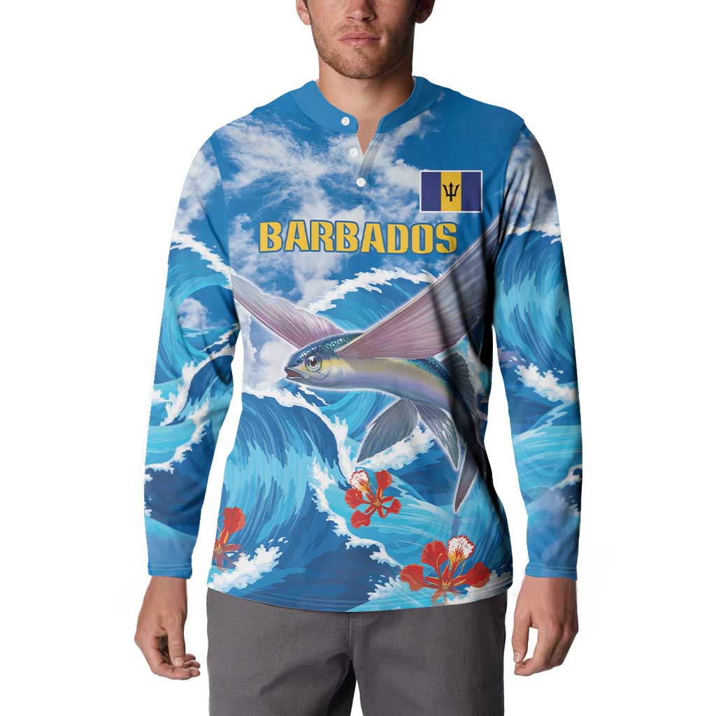 Personalized Barbados Fish Flying Button Sweatshirt With Stormy Sea Wave - Wonder Print Shop