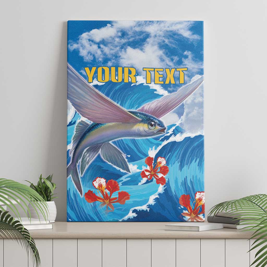Personalized Barbados Fish Flying Canvas Wall Art With Stormy Sea Wave - Wonder Print Shop