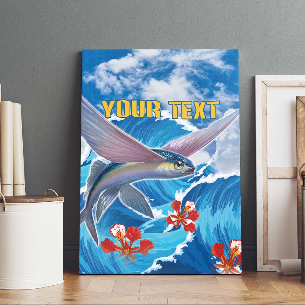 Personalized Barbados Fish Flying Canvas Wall Art With Stormy Sea Wave - Wonder Print Shop