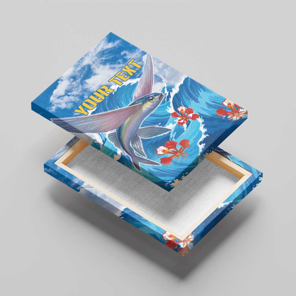 Personalized Barbados Fish Flying Canvas Wall Art With Stormy Sea Wave - Wonder Print Shop