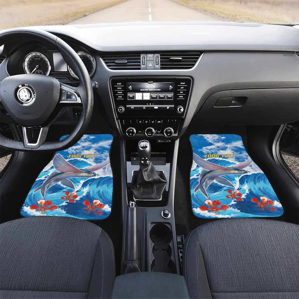 Personalized Barbados Fish Flying Car Mats With Stormy Sea Wave - Wonder Print Shop
