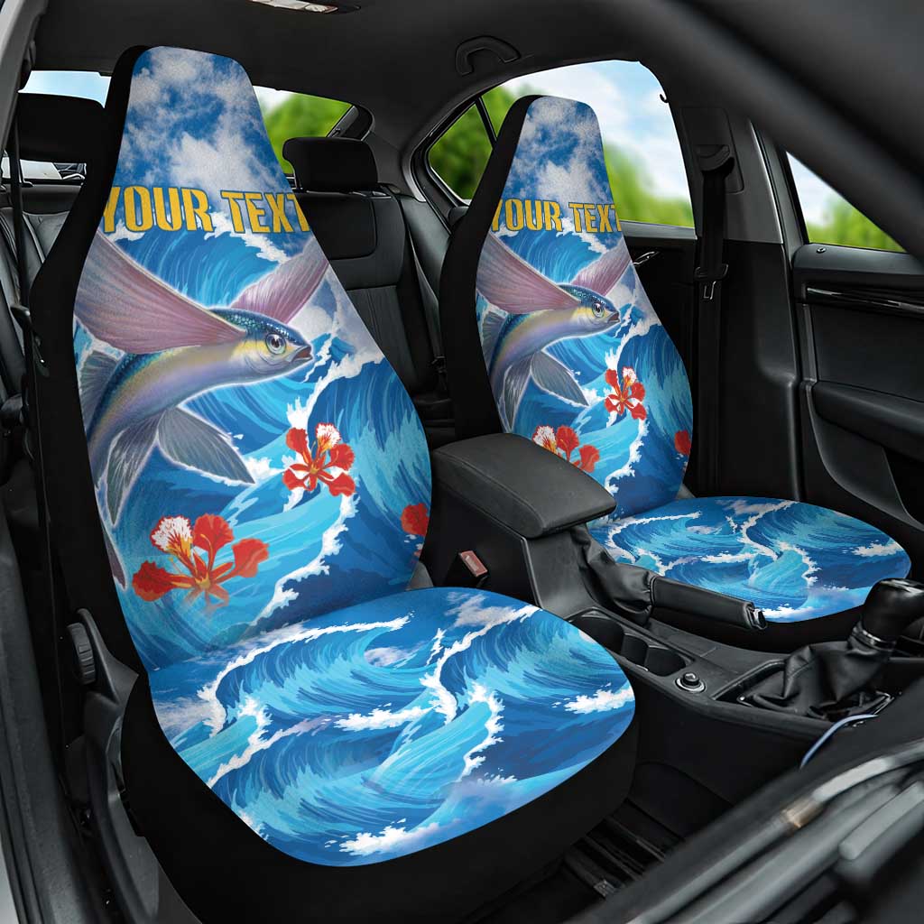 Personalized Barbados Fish Flying Car Seat Cover With Stormy Sea Wave - Wonder Print Shop