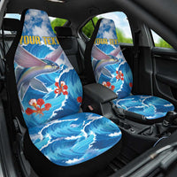 Personalized Barbados Fish Flying Car Seat Cover With Stormy Sea Wave - Wonder Print Shop