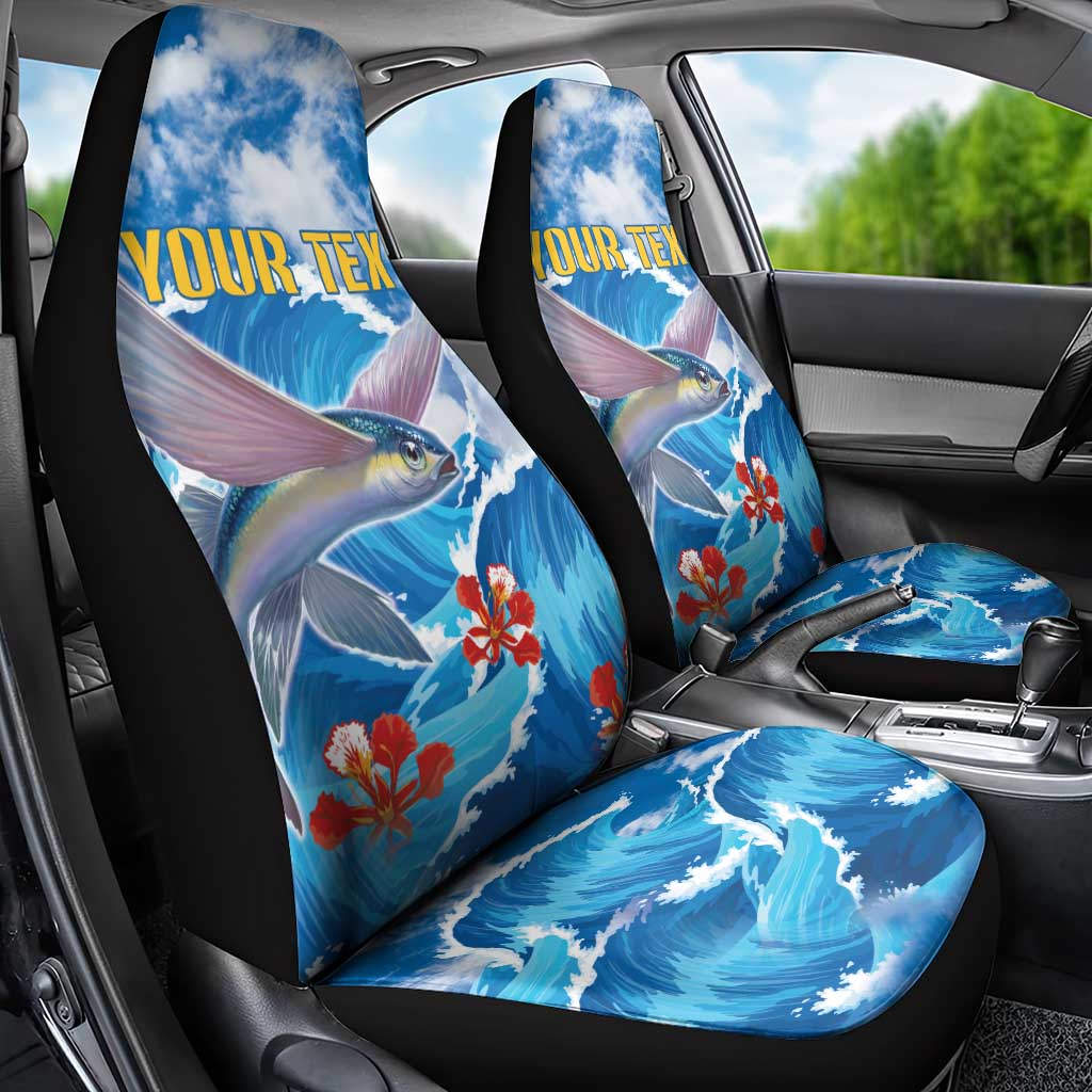 Personalized Barbados Fish Flying Car Seat Cover With Stormy Sea Wave - Wonder Print Shop