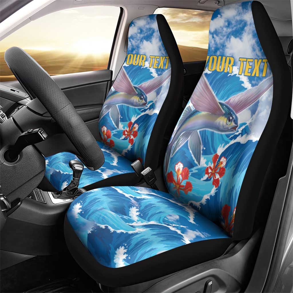 Personalized Barbados Fish Flying Car Seat Cover With Stormy Sea Wave - Wonder Print Shop