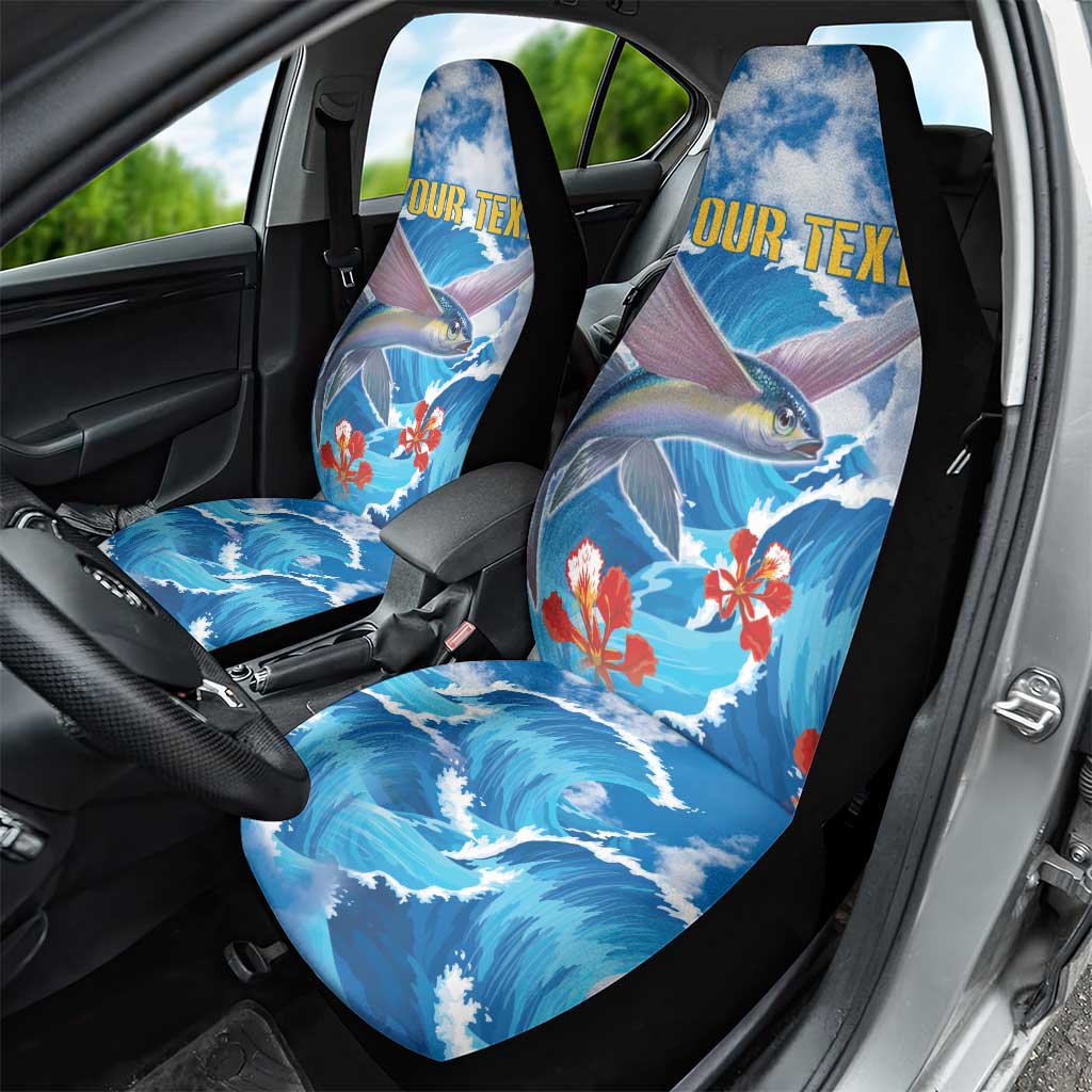 Personalized Barbados Fish Flying Car Seat Cover With Stormy Sea Wave - Wonder Print Shop