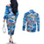 Personalized Barbados Fish Flying Couples Matching Off The Shoulder Long Sleeve Dress and Long Sleeve Button Shirt With Stormy Sea Wave