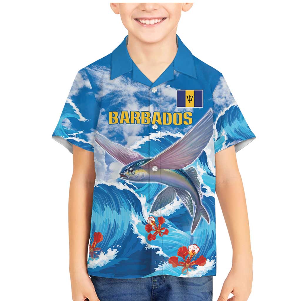 Personalized Barbados Fish Flying Family Matching Mermaid Dress and Hawaiian Shirt With Stormy Sea Wave - Wonder Print Shop
